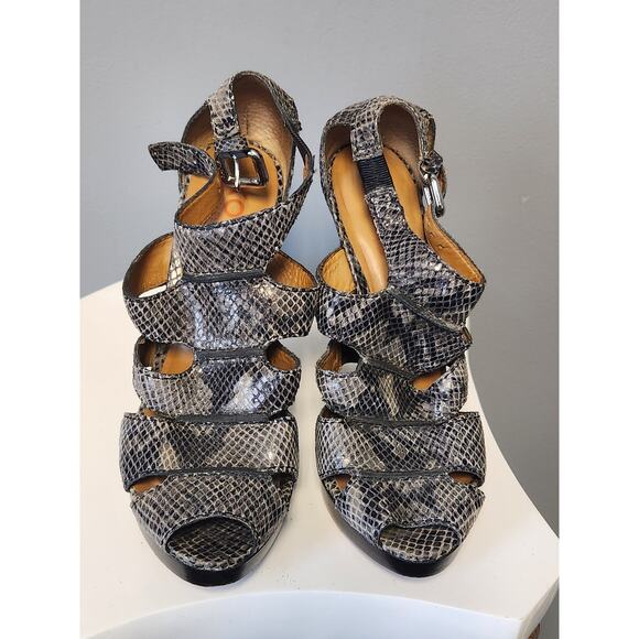 Michael Kors Women's Peep Toe Size 11 Brown Python Heel Strappy Dress Shoe - Picture 1 of 8